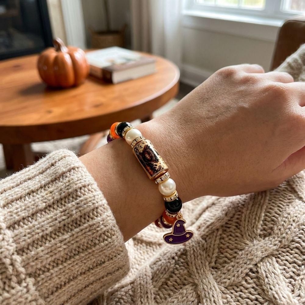 Beaded Halloween Beaded Bracelet Handmade Pumpkin Ghost Bead Jewelry  For Women Men