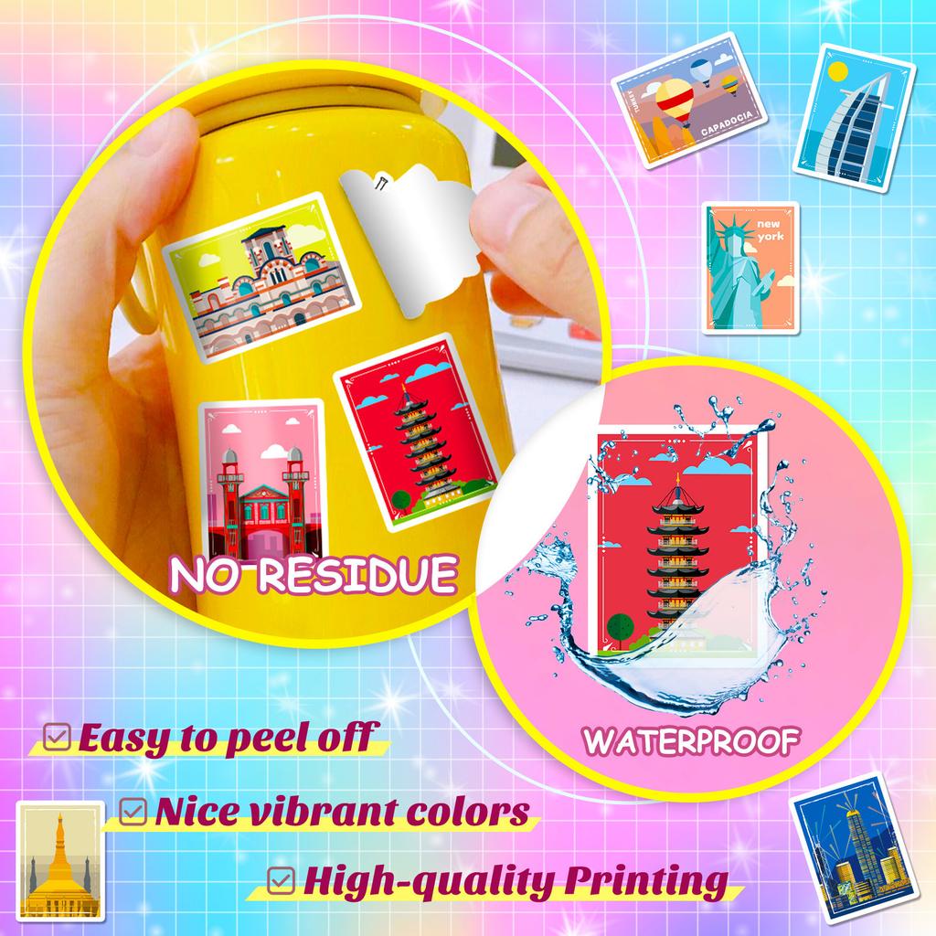 50 Posters Landmark Stickers Travel Diary Oil Painting Style World Landmark Architecture Travel City Posters
