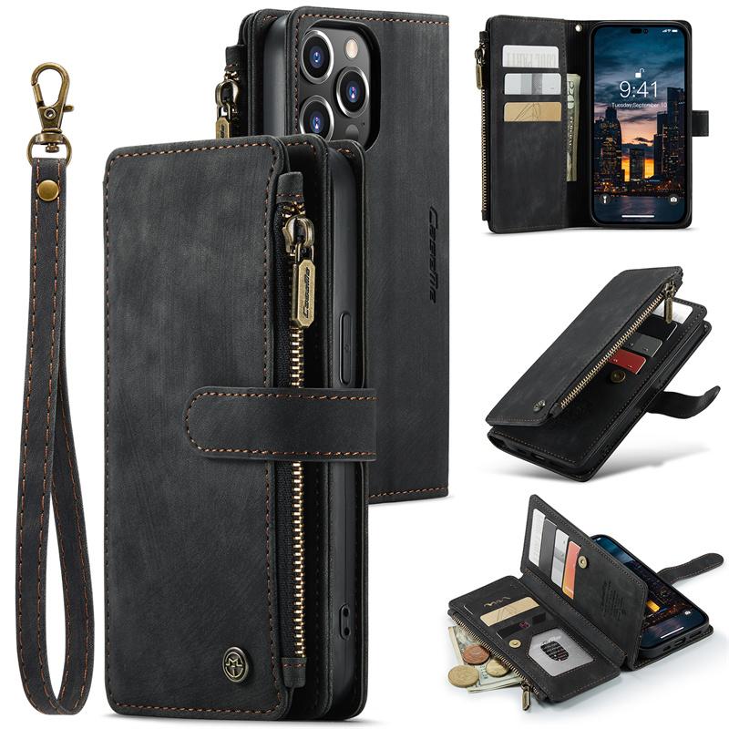 CaseMe Flip Leather Phone Case For iPhone 17 Pro Max 16 Plus 15 14 13 12 11 XS XR X Samsung S26 S25 FE S24 Ultra S23 S22 S21 Zipper Wallet Cards Cover