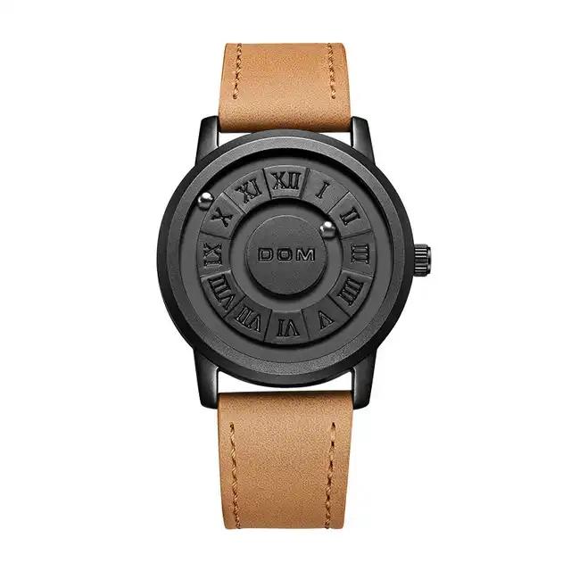 DOM 1345 High Quality Brown Genuine Leather Watch Men Casual Fashion Sport Wristwatches Waterproof Quartz Watches Men s Bracelet коричневый