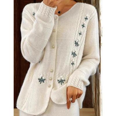 Round Neck Heavy Industry Crochet Design Sense Temperament Autumn Long-sleeved Knitted Cardigan Top Women