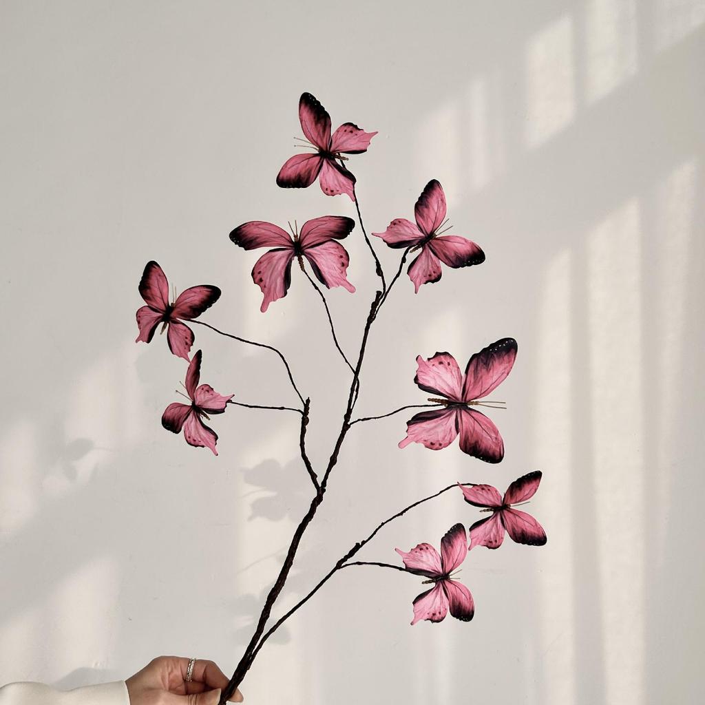 3D Printed Butterfly & Withered Branch Floral Art Ornament | Monet Garden-Inspired Artificial Flower Arrangement Decor