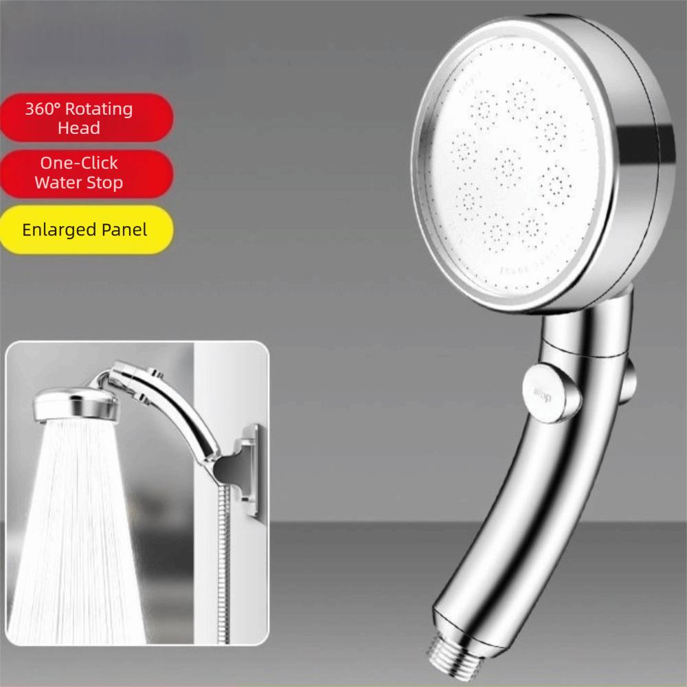 

with Stop Button High Pressure Shower Head Plastic Rainfall Showerhead Bathroom Accessories срібний