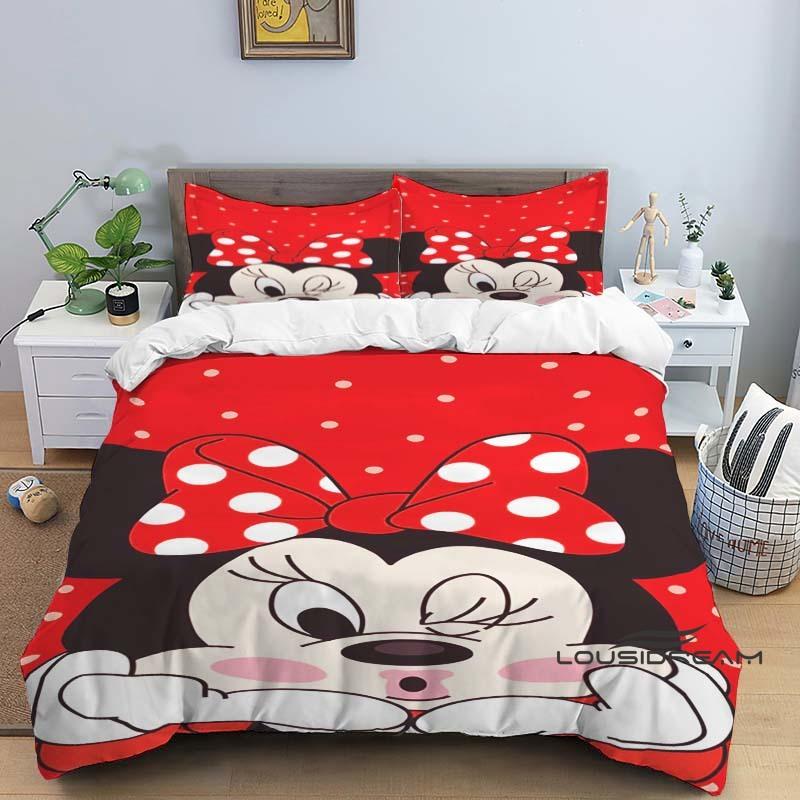 Minnie Mouse 3-piece cartoon bedding set, exquisite bedding set for adults and children, double and single beds, large size,