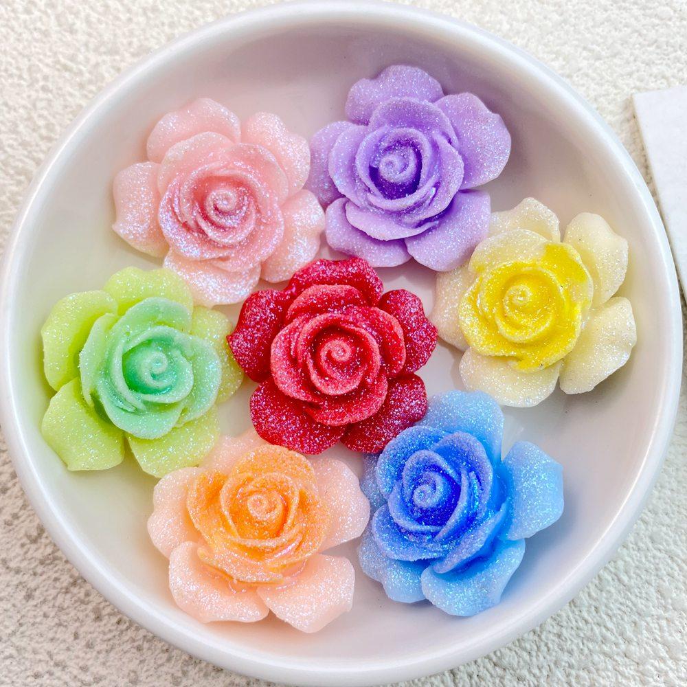 7Pcs New Mini Cute Shiny Roses Flat Back Resin Cabochons DIY Jewelry Craft Decoration Accessories