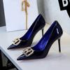 7cm-10cm High Heels For Women'S Fashion Rhinestone Pointed Head Pumps Sexy Thin Heel Patent Leather Light High Heel Single Shoes