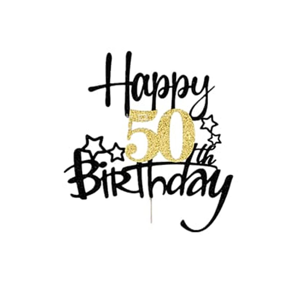 1Pcs Black Gold Happy 10 Birthday Cake Topper 10th 20th 30th 40th 50th 60th Loves & Wishes Party Decorations for Birthday Party