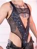 Sexy Men Hollow Out Bodysuit Tops Deep V Neck Mesh Patchwork High Cut Thong Tights Open Crotch U Bulge Pouch Sheath Man Onesize