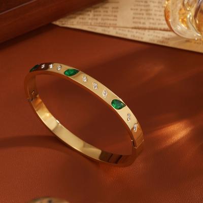 Htpwe Stainless Steel Water Droplet Inlaid Zirconium Glossy Bracelet Women's 18k Gold Couple Holiday Gift Bracelet PartyZircon