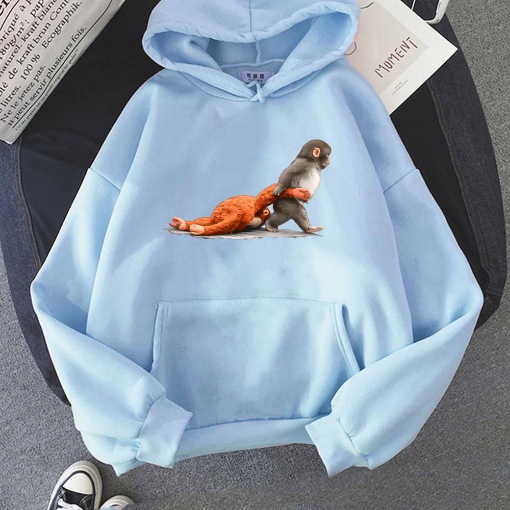 Punch Monkey Graphic Hoodies Cute Humor Animal Shirt Unisex Casual Sweatshirt Comfortable Clothes Comic Pullovers