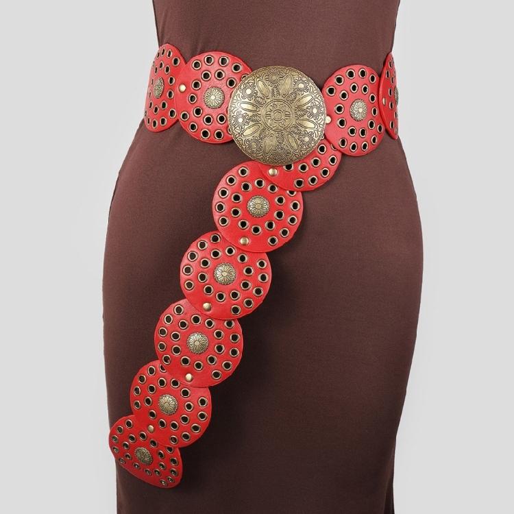 Engraved Buckle Round Disc Belt for Women Goth Waist Belt 2000s Hollowout PU Belt for Teens Girl Western Cowboy Waistband