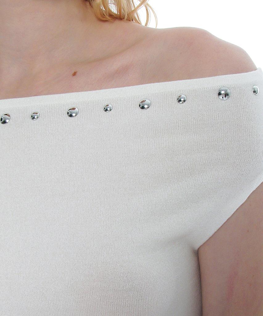 PARTIMENTO WOMEN Studded Off-Shoulder Knit Top_Ivory