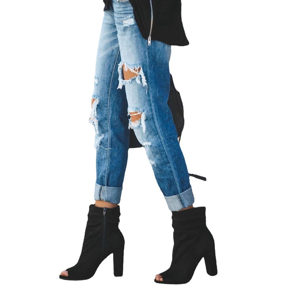 Dámské džínové capri kalhoty s roztřepenými detaily, středním pasem a rovnými nohavicemi, Street Style, vyprané, distressed denim jeans
