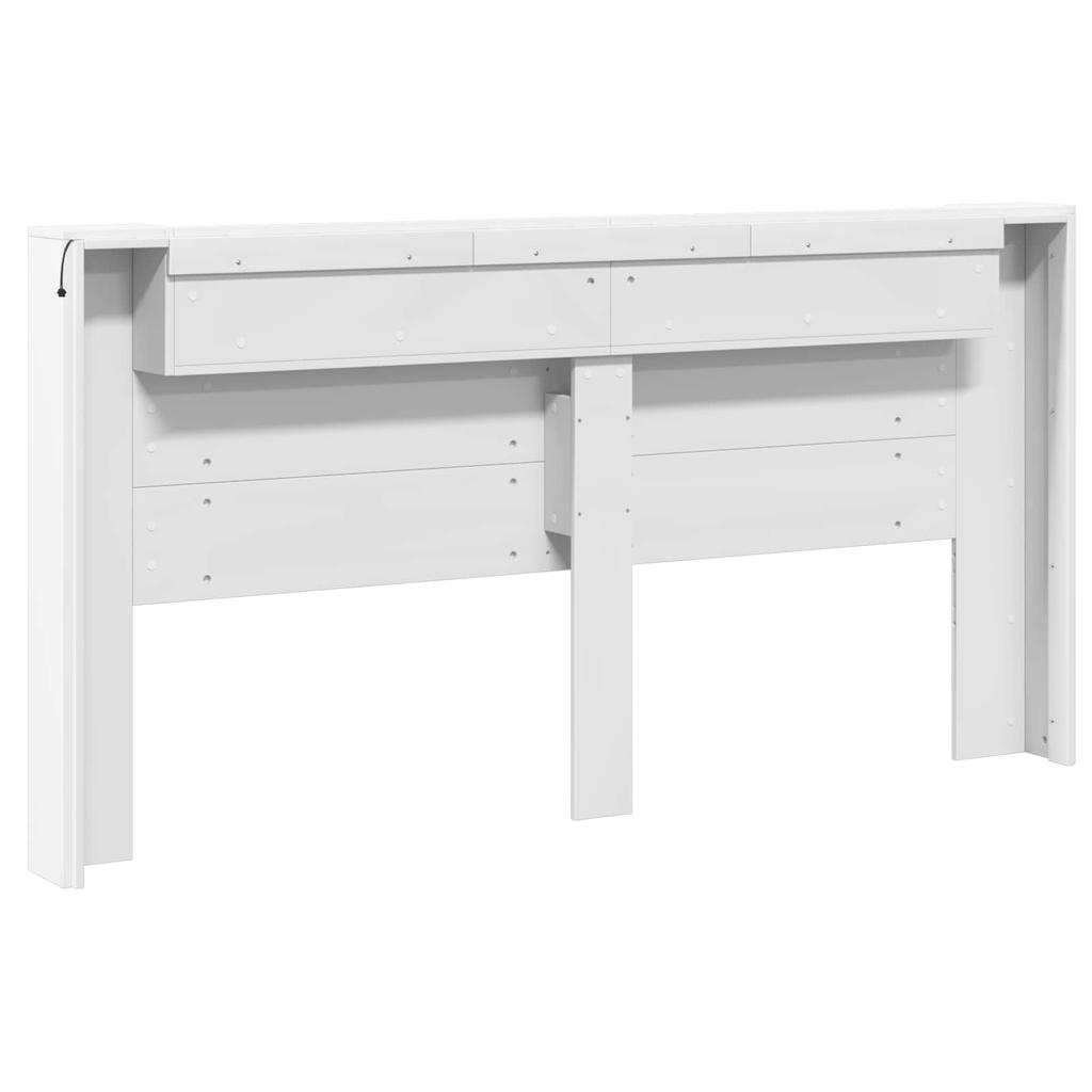 Headboard with Storage and LED White Wood Material