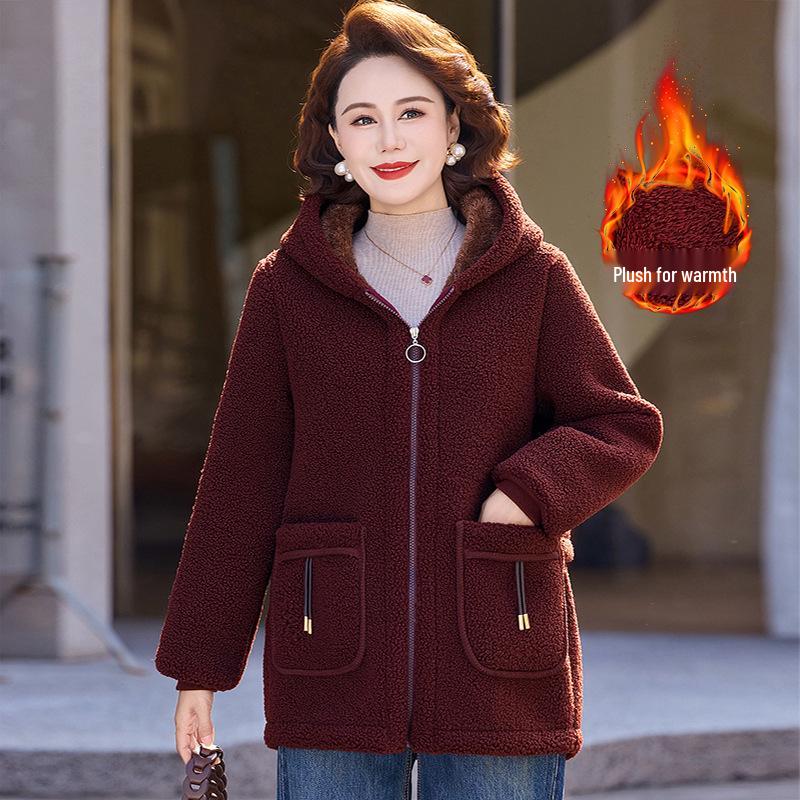 2025 Fashionable Sherpa Coat for Middle-aged & Elderly Women - Stylish, Cotton-Padded Jacket