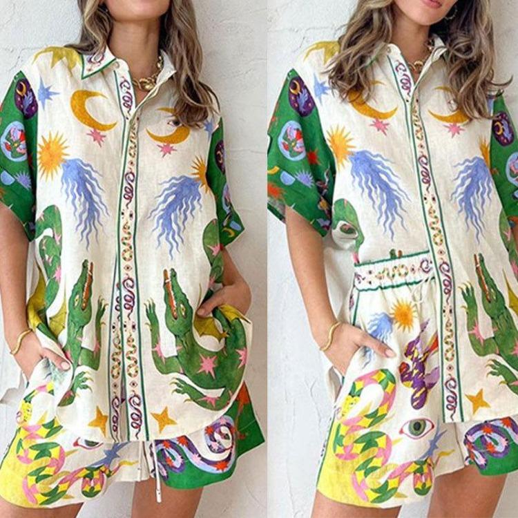Spring Womens Printed Blouse Updated Style Short Sleeved Commuter Suit Everyday Wear