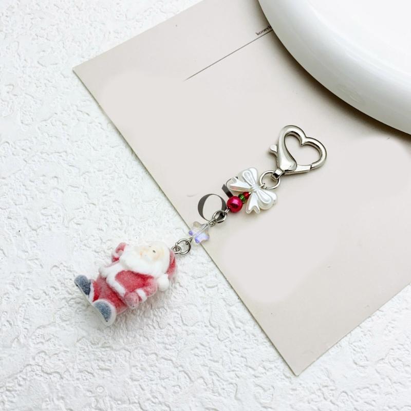 Flocking Santa Clauses Christmas Keychain Star Bowknot Pendant Portable Stocking Stuffers for Kids and Adults Daily Use