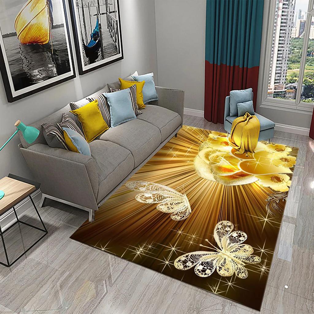 3D Black Golden Luxury Carpet for Living Room Bedroom Bedside Rugs European Style Hallway Decor Carpets Bathroom Non-slip Rugs