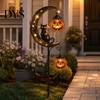 Trick or Treat Outdoor Hofakzente Halloween Solar-Gartenstecker-Licht, Schwarze Katze Kürbis auf Halbmond mit leuchtenden Spießen für Wege