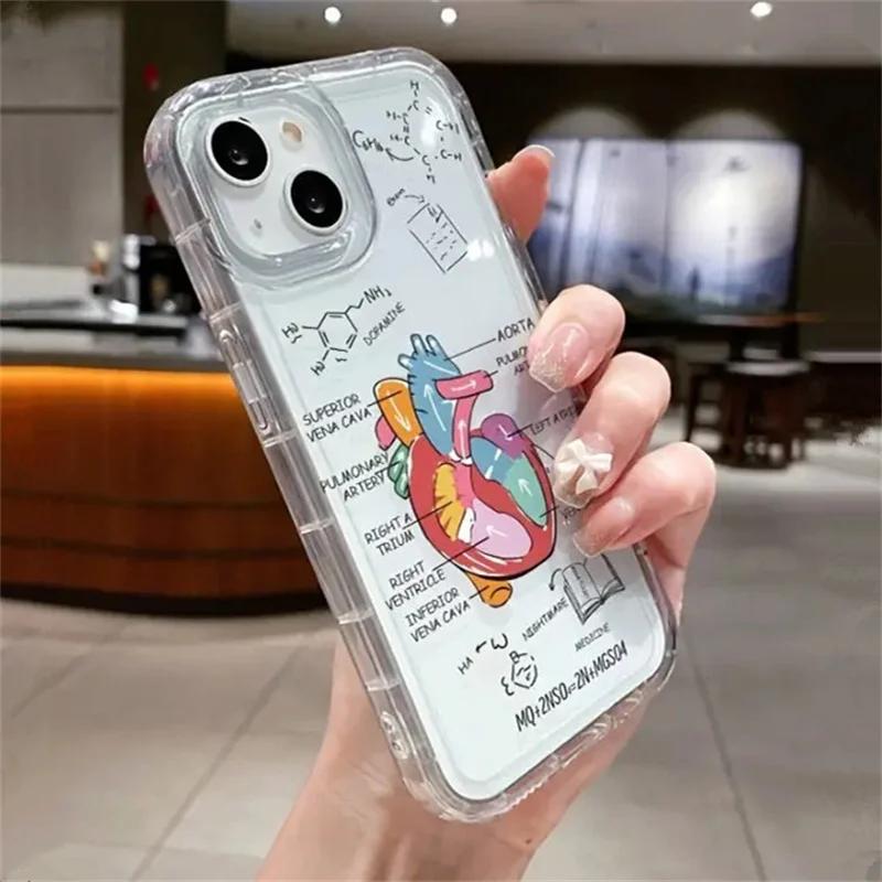 Formula Heart Transparent Phone Case For iPhone 16 11 12 13 14 15 Pro Max Mini Plus XS X XR Max 7 8 SE 3 Airbag Anti-Drop Cover