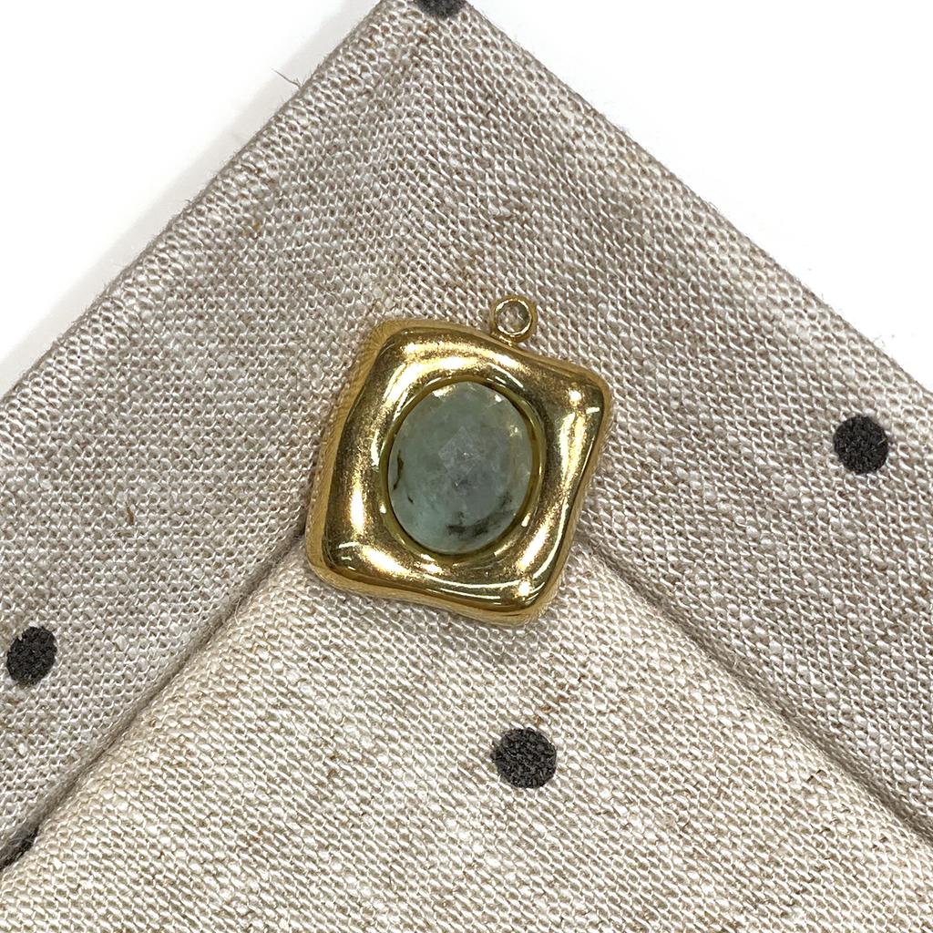 1Pc Natural Stone Irregular Square Pendant 16×20mm, Golden‑Plated Bezel‑Set Gemstone Charm for DIY Necklace Jewelry Making