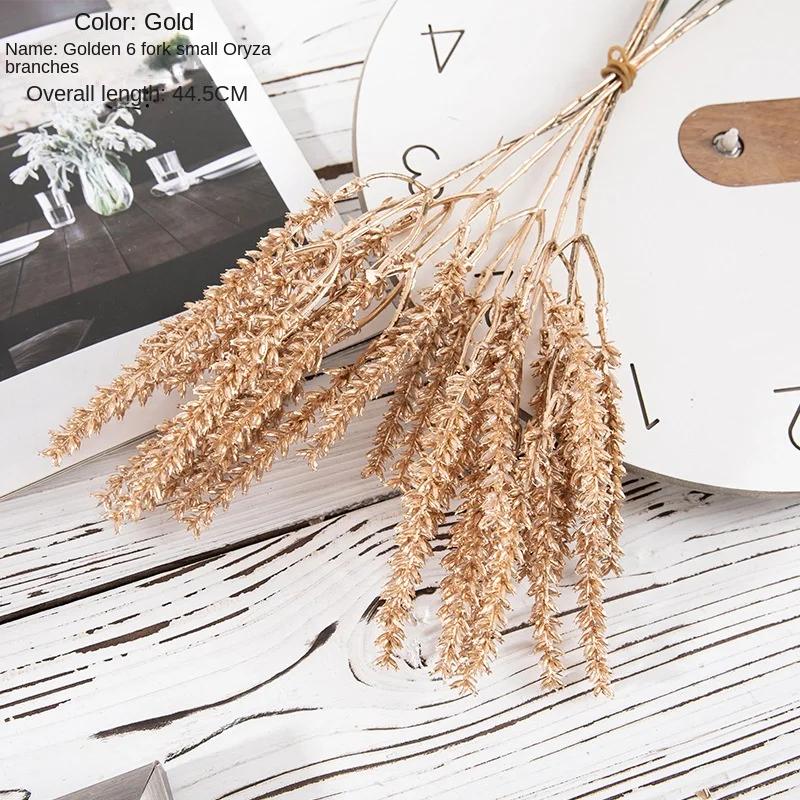 6pcs/set Artificial Flower Gold Christmas Flower New Year Flower Spray Gold Accessories Home Decoration Christmas Fake Flowers