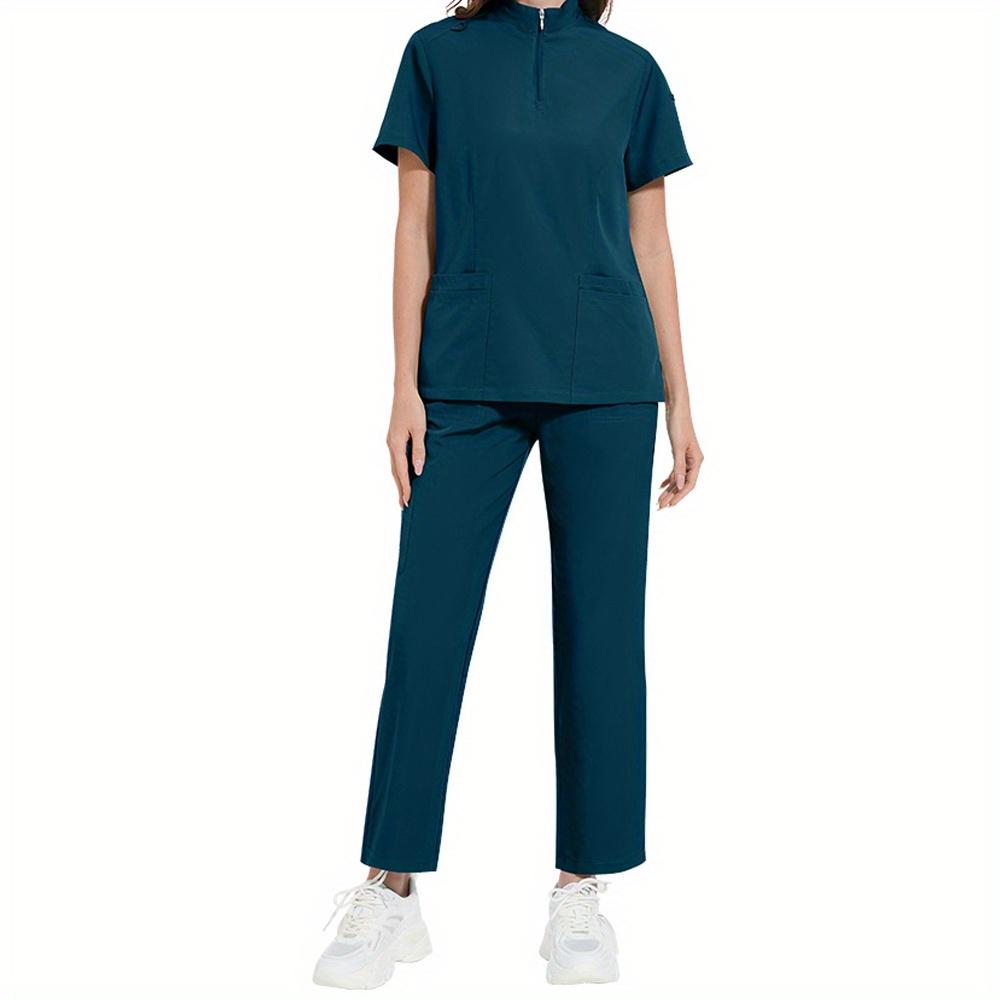 

Nurse Workwear Solid Color Stand-up Collar Women s Hand Washing Uniform Straight Pants Oral Clinic Surgical Overall S синій