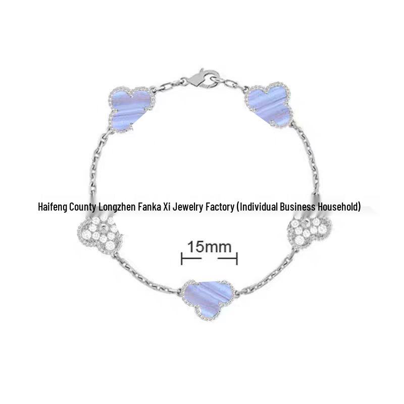 Bransoletka V Gold z Różowego Złota 18K z Koniczyną na Szczęście, Fioletowym Chalcedonem i Czerwonym Agatem dla Kobiet