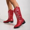 Western Cowboy Boots 2024 Winter Fashion Mid-calf Women's Boots Retro Pointed Toe Slip-on Mid Heel Pink Boots Shoes for Women