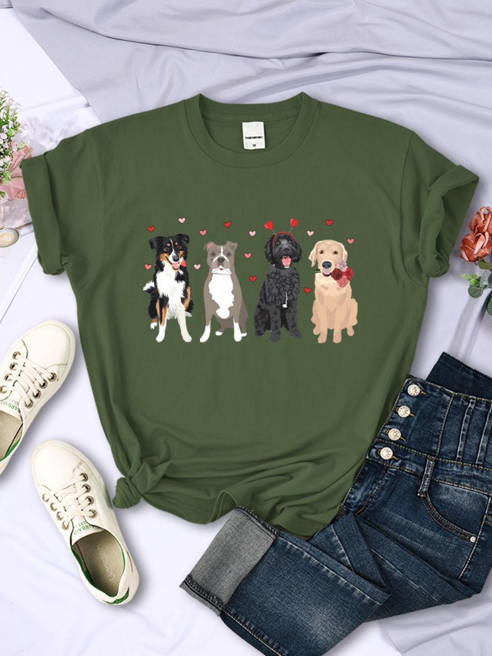 Cartoons Women TShirts Lovely Dogs Heart Cute Printed Tops ONeck Comfortable Soft Tee Shirts Summer Casual Female Clothes S