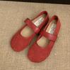Suede red light mouth single shoes female spring and autumn new retro gentle fairy style casual soft flat Mary Jane shoes