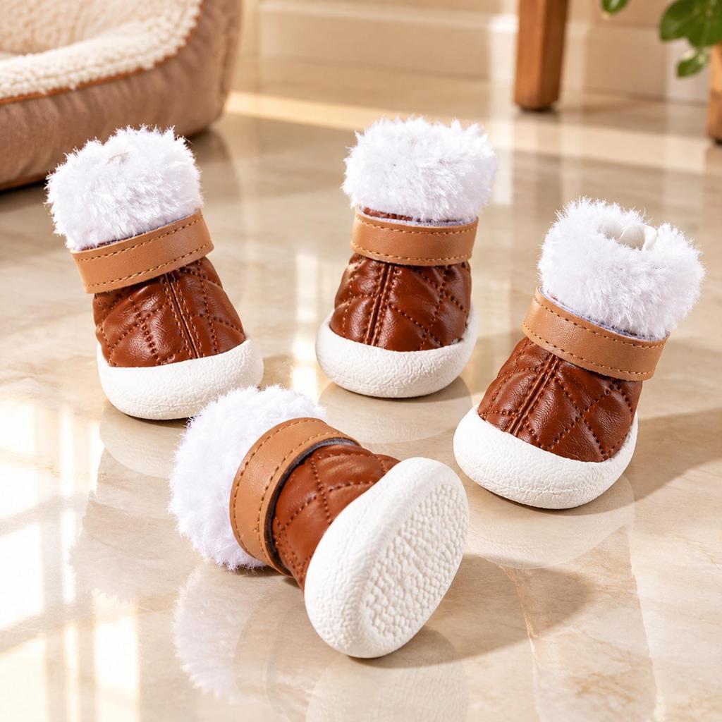 4 Pieces Pet Footwear Winter Dog Shoe with Soft Lining Paw Protector Boots