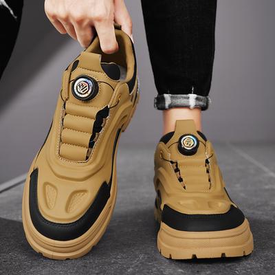 Men's Shoes Four Seasons New Trend Leather Board Shoes Fashion Color Matching Casual Sports Shoes Rotating Button Tooling Martin Shoes