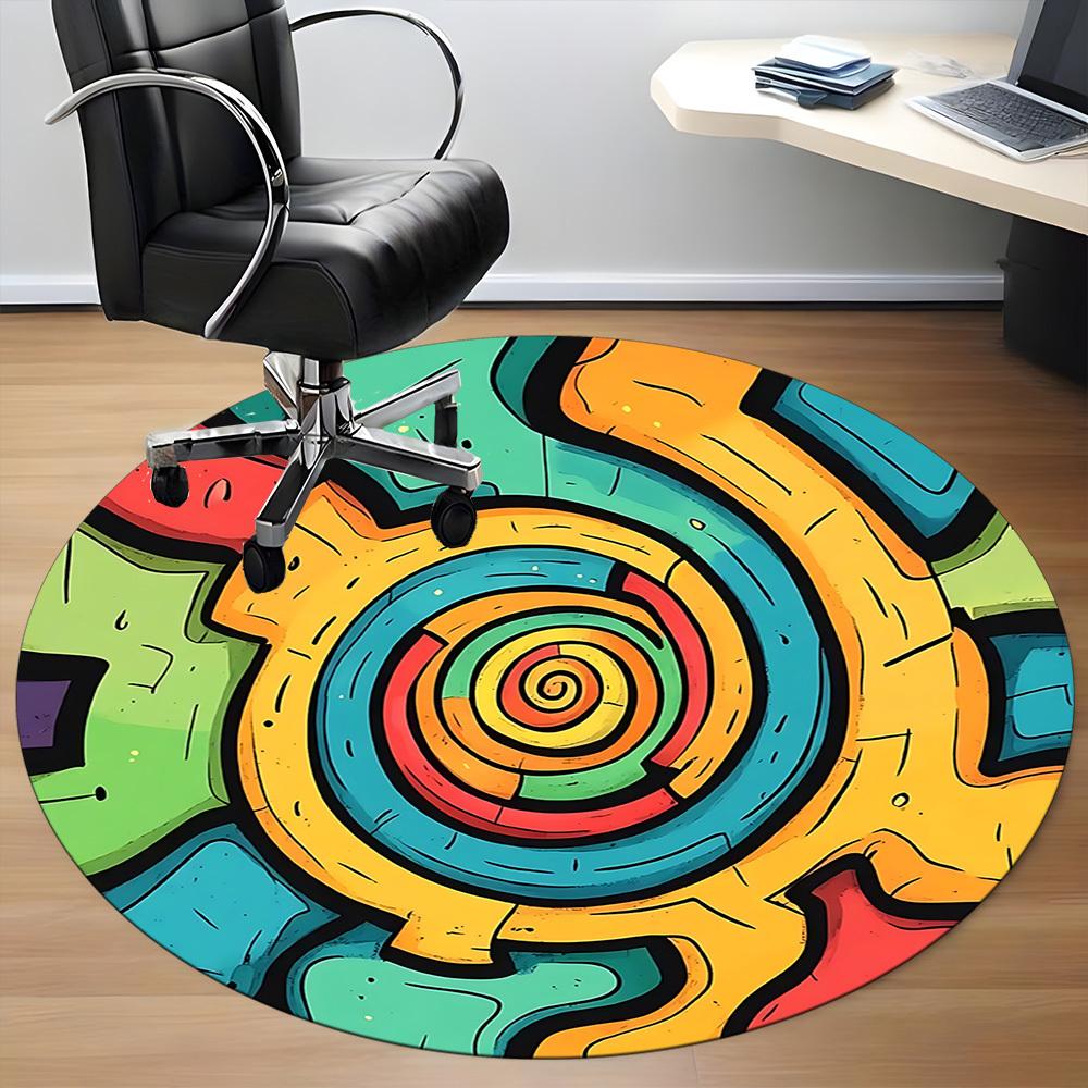 1pc Colorful Gear Pattern Carpet, Round Non Slip Durable Large Size Office Carpet, Suitable for Office