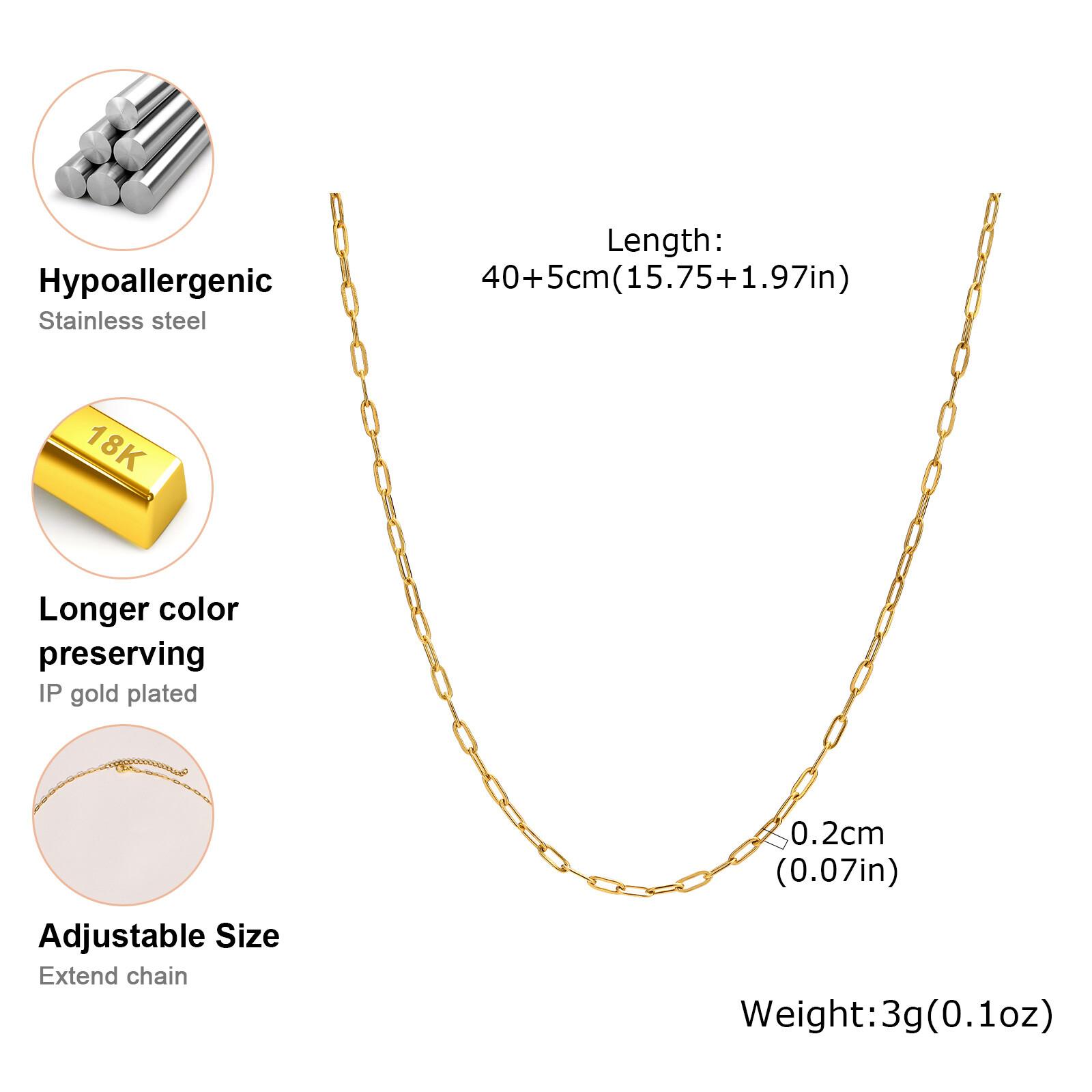 

Gold Plated Stainless Steel Paperclip Chain Necklace For Women, Adjustable Rectangle Link Layering Choker Waterproof Jewelry