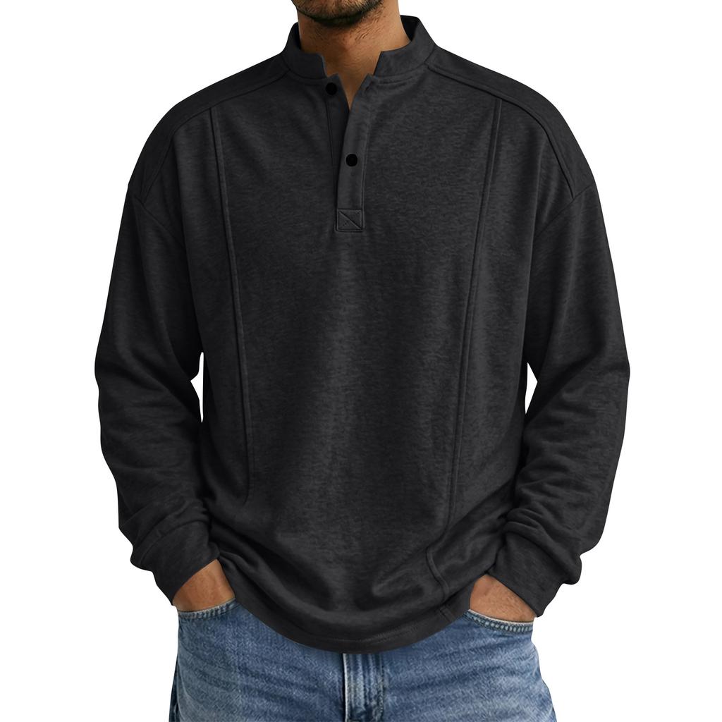 Men's Color Long Sleeve Stand Collar Single Button Casual Sports Top