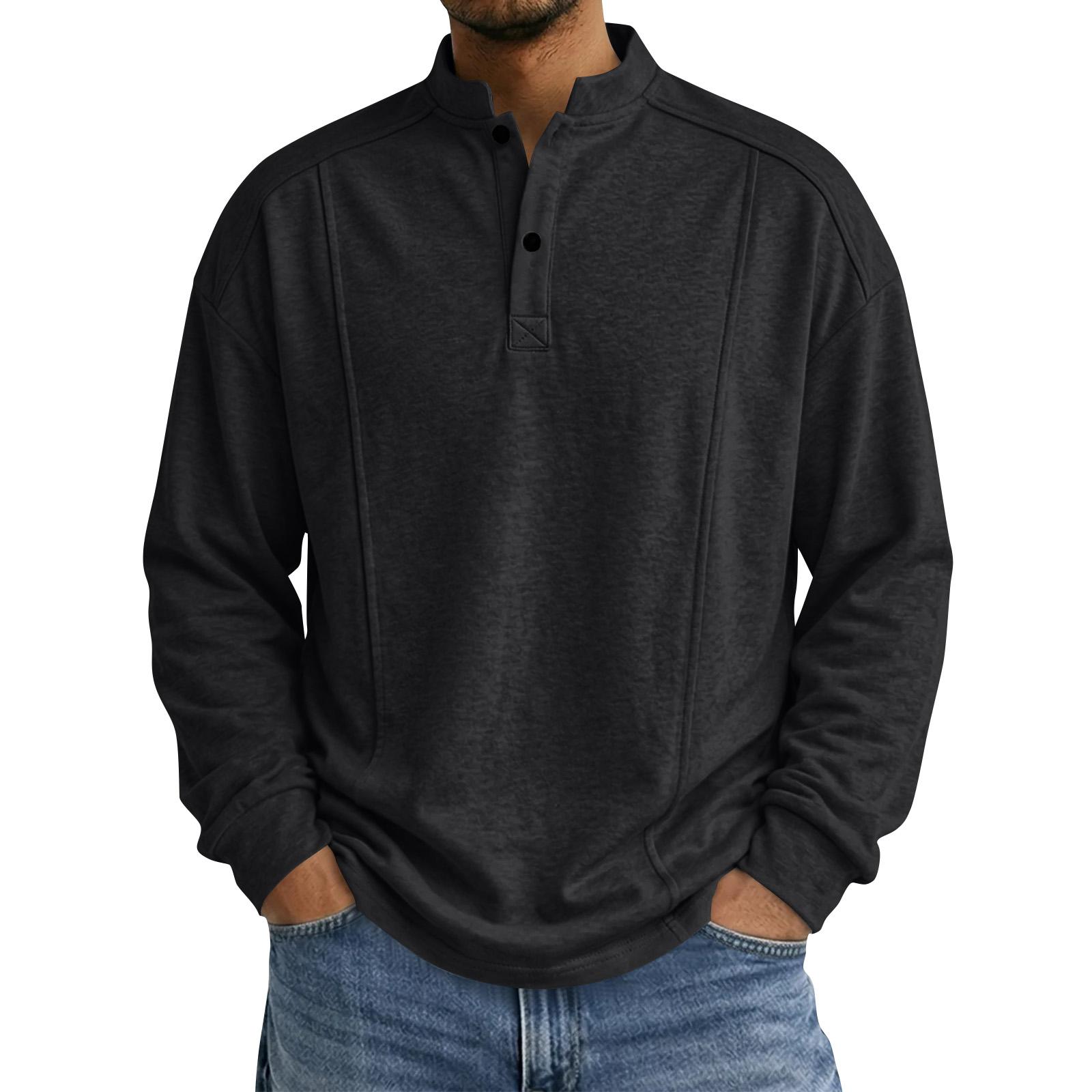Men s Color Long Sleeve Stand Collar Single Button Casual Sports Top L