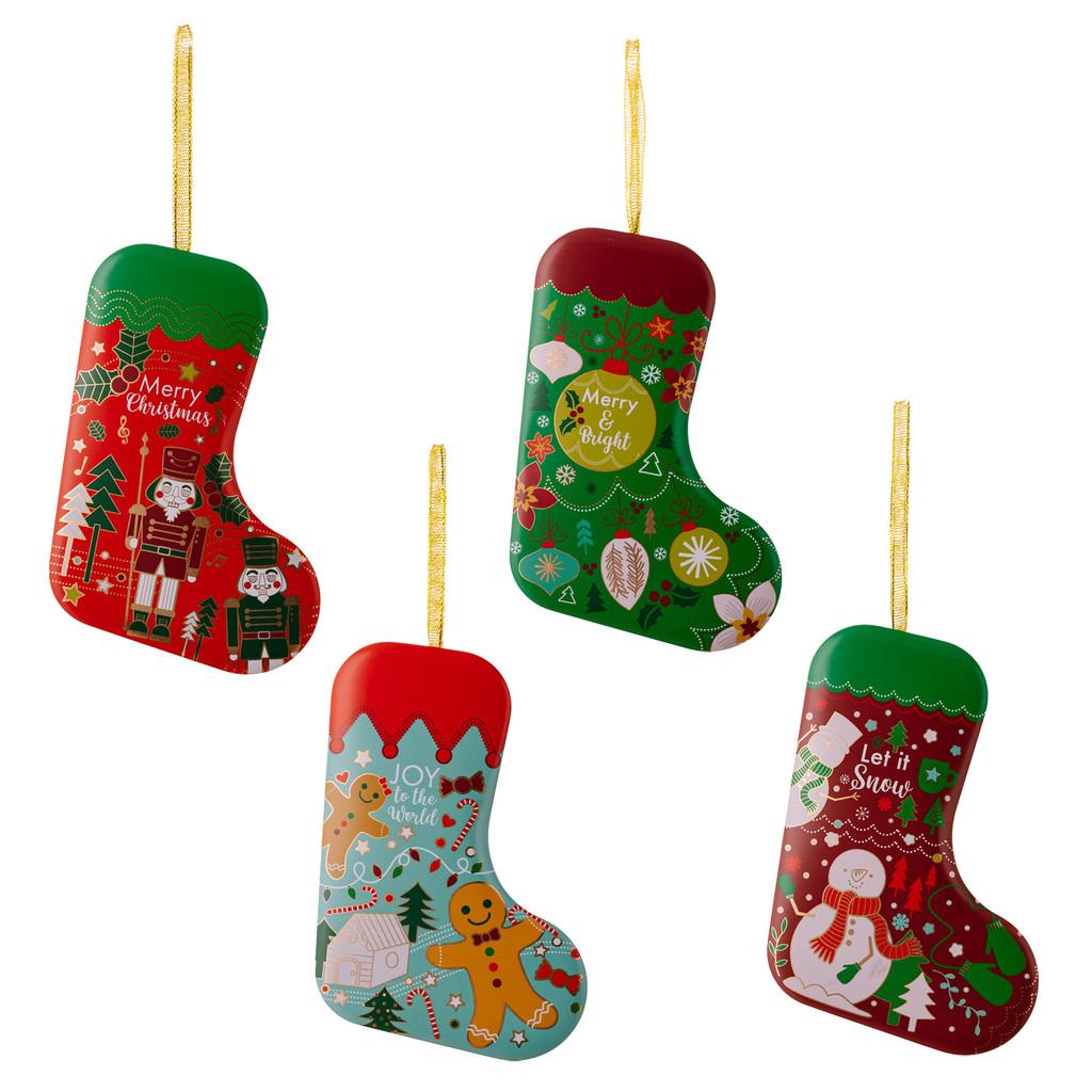 Elegant European American Style Christmas Socks Decorative Metal Gift Boxes For Seasonal Cheer