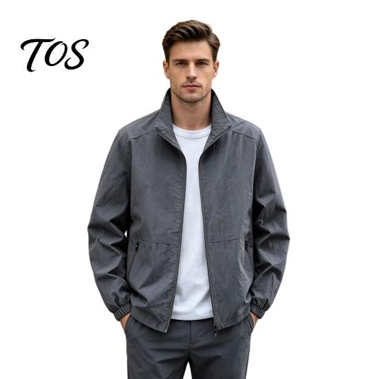 Durable Polyester Zippered Coats Men Windbreaker Jacket, Windproof Waterproof Stand Collar Coat, Casual Zip-up Spring Autumn Outerwear Jacket