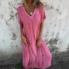 New European and American Cross-border Fashion Cotton and Linen V-neck Semi-formal Dress