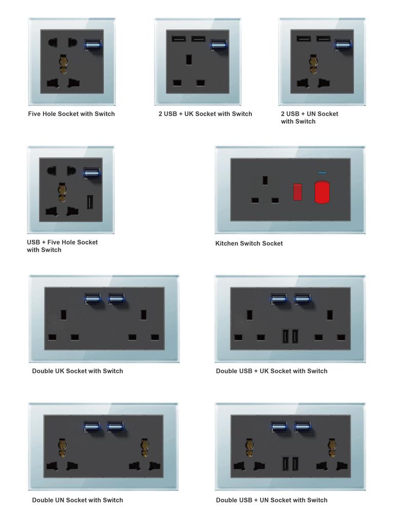 EU/UK 1-fach 1-Wege Glas-Drucktaster Licht Schalter mit langlebigem mechanischem Indikator