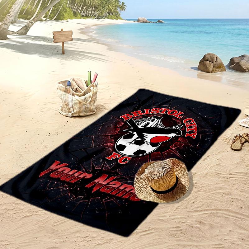Asciugamano da Spiaggia Personalizzato Stampato Bristol City Logo Calcio Supporto Nome Personalizzato Testo Asciugamano Assorbente Per Sport Viaggio Regalo Speciale