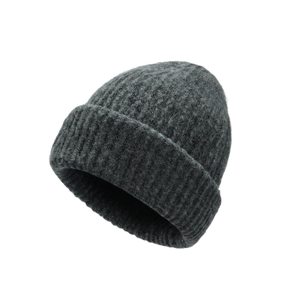 Winter dome flanged knitted wool hat thermal cover melon fur hat solid color striped cold hat