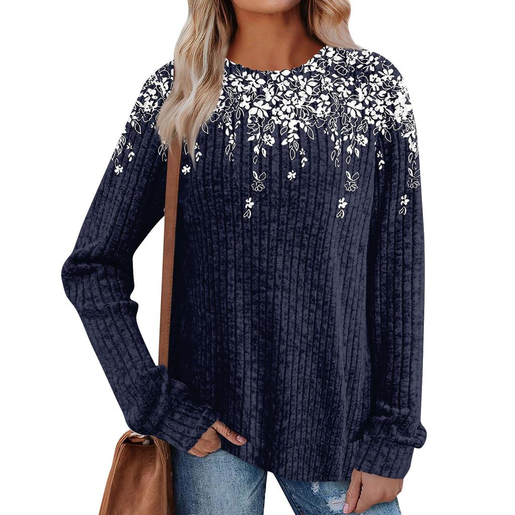 Women's Printed Lightweight Brushed-Cotton Round Neck Top