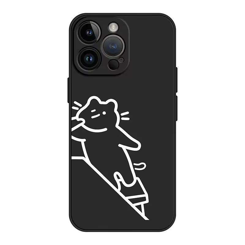 Funny Line Cat Couple Paired Phone Case For iPhone 15 14 12 11 13 16 Pro XS Max Mini XR Xs Plus SE Lovers Cover Shell