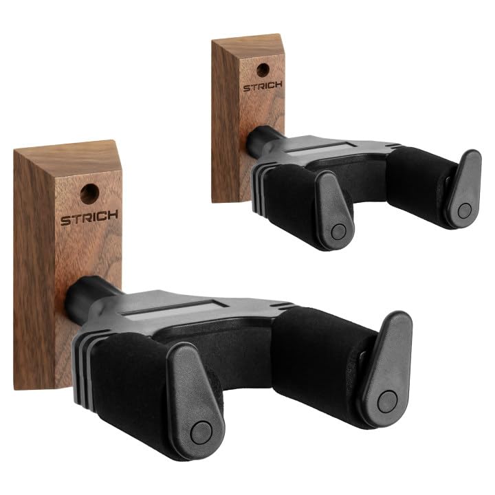 STRICH Guitar Hanger Wall with Suitable for and More of Hooks, Mount, Auto-Locking, Screws, Guitars, Basses, Ukuleles, (Set 2)
