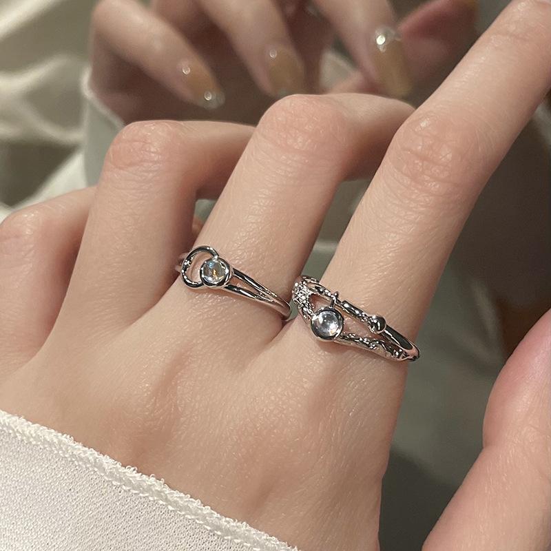 Niche Design Moonstone Cold Wind High Sense Light Luxury French Irregular Texture Open Ring Women