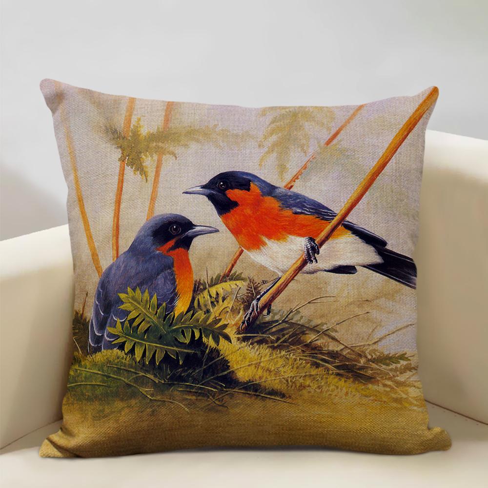 Bird Parrot Sofa Cushion Cover Bedroom Living Room Hotel Cafe Decoration Pillow Case 45x45cm Linen Pillowcase Chair Cushions