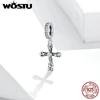 WOSTU 100% Real 925 Silver Cross Charm Zircon Bead Crosses Pendant Fit Original Bracelet DIY Necklace Religion Jewelry