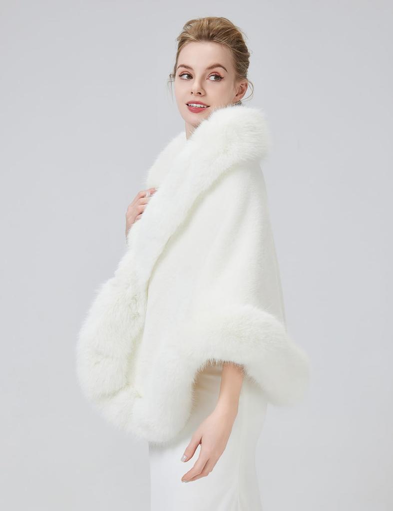 BEAUTELICATE Thick Faux Fur Warm Winter Bolero for and Ivory Women's Shawl, Weddings, Parties, Coming-of-Age Ceremonies, Christmas,